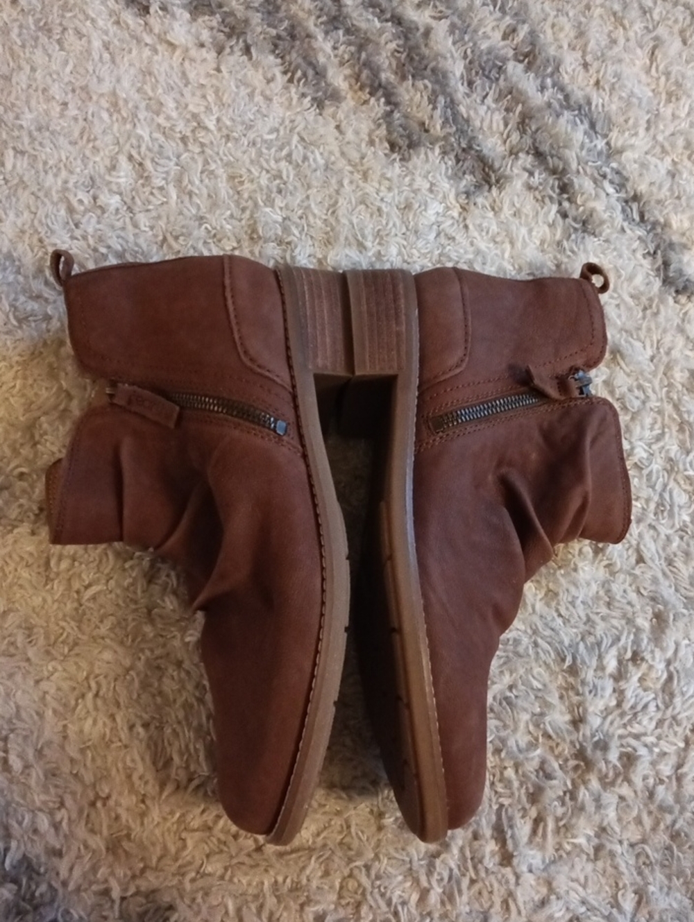 Earth Leather Zip Women's Brown Ankle Boots - Casual Zip Booties - Picture 8 of 14
